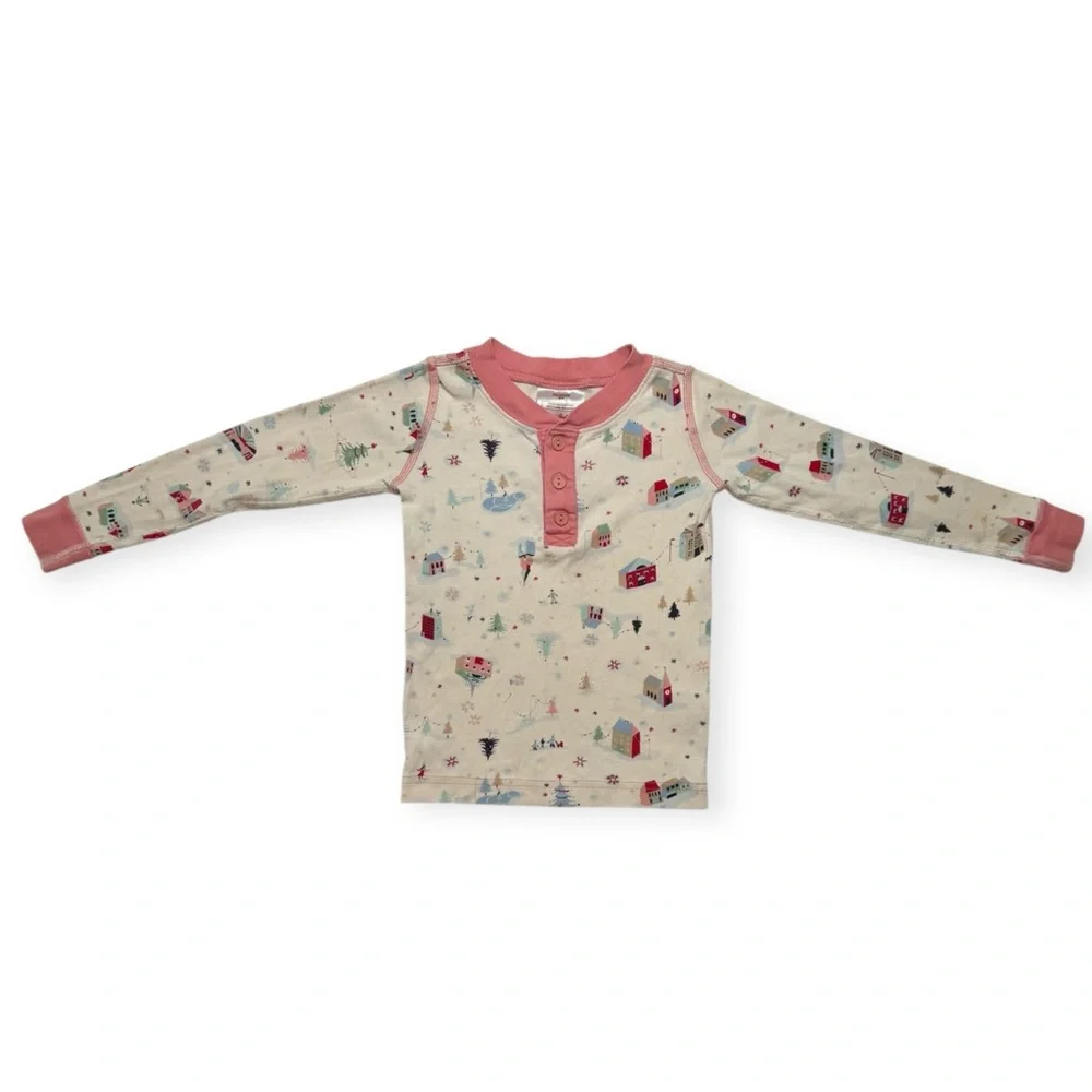 Hanna Andersson Cream and Pink Winter Kids Pajama Top Size 4